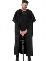 Black Cape With Fur - Mens Viking Costume Medieval Costumes 